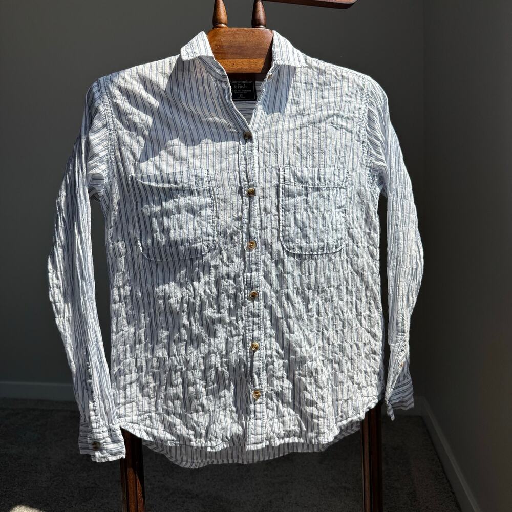 Abercrombie & Fitch Boyfriend Striped Button Down Shirt XS Blue White Coastal